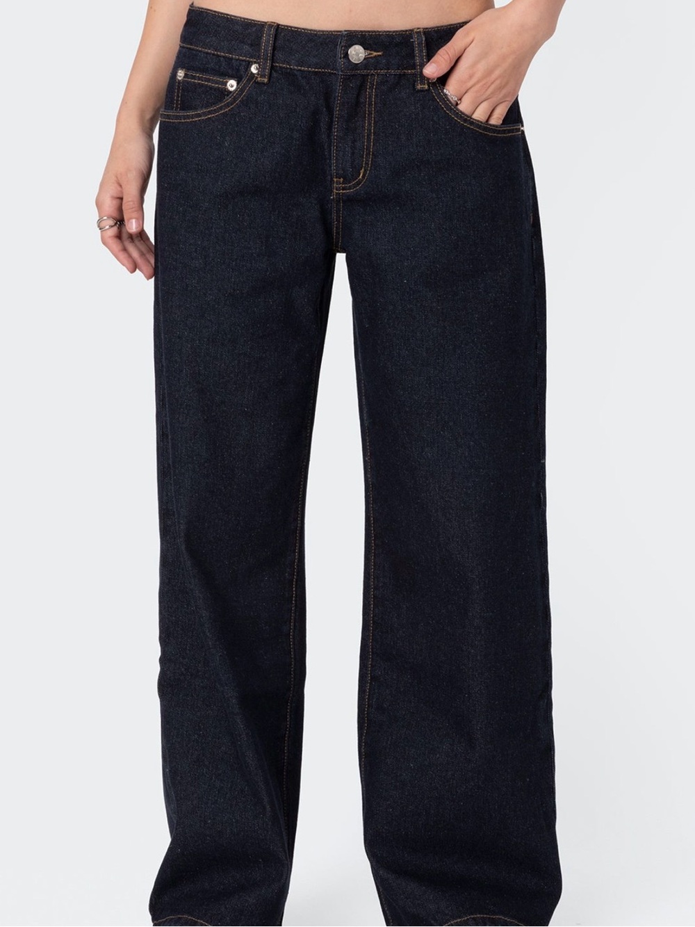 Edikted Dark Indigo Wide Leg Jeans with Contrast Stitching